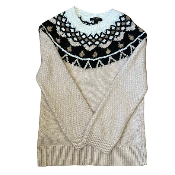 Anne Taylor Cream & Beige Icelandic Fair Isle Sweater Size MP Chunky Coastalchic - Picture 16 of 17